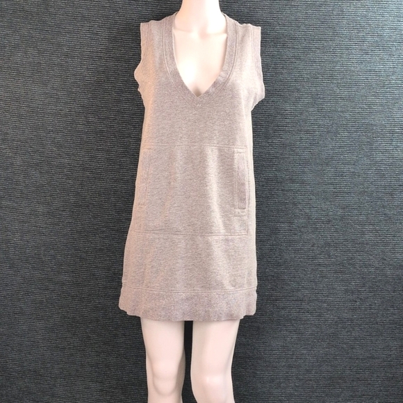 Norma Kamali Jersey Gray Sweatshirt Dress, V Neck Tunic - Picture 6 of 16